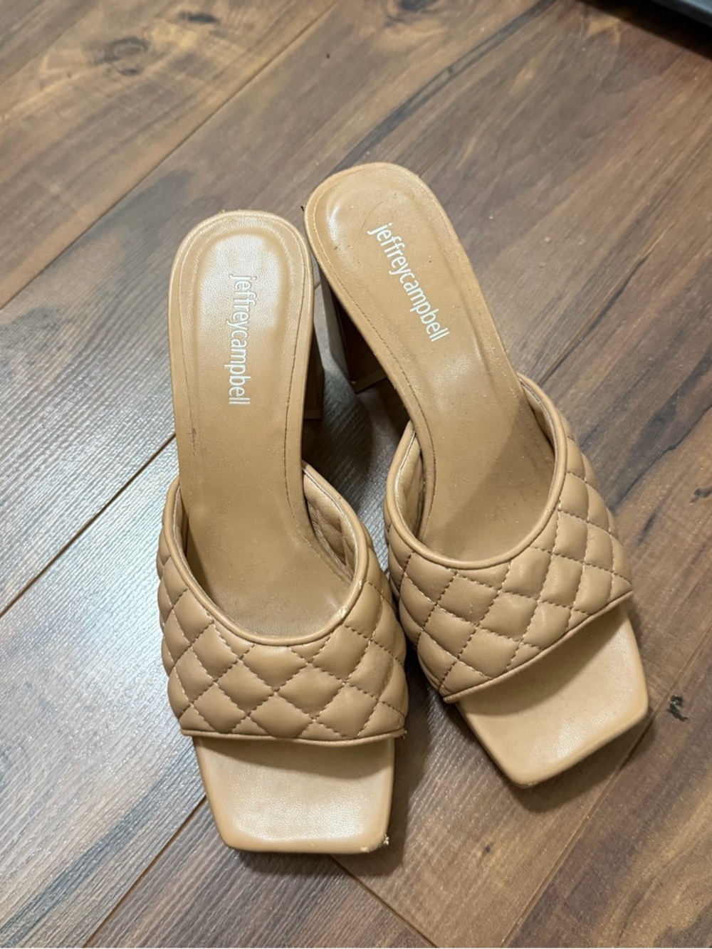 Jeffrey Campbell Quilted Tan Slide Mules